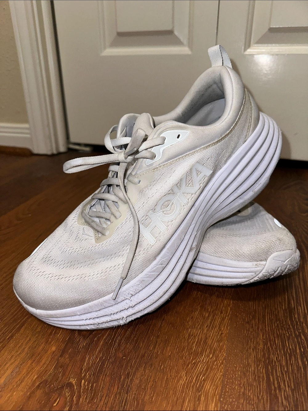 Hoka Bondi 8 White Running Shoes
